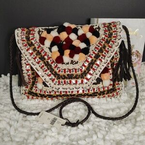 IB Ban Anthropologie Boho Tassel Embellished Embroidered Beaded Shoulder Bag